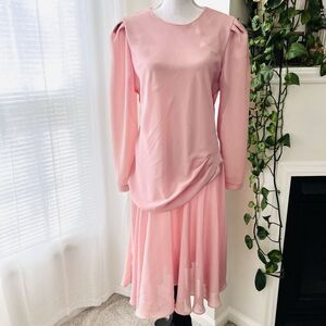 NOS Lady Carol of New York Vintage Soft Pink Chiffon Ruffly Dress Size 12 USA